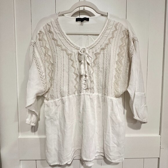 Sanctuary Tops - Sanctuary White Embroidered Boho Peasant Top – Size Small